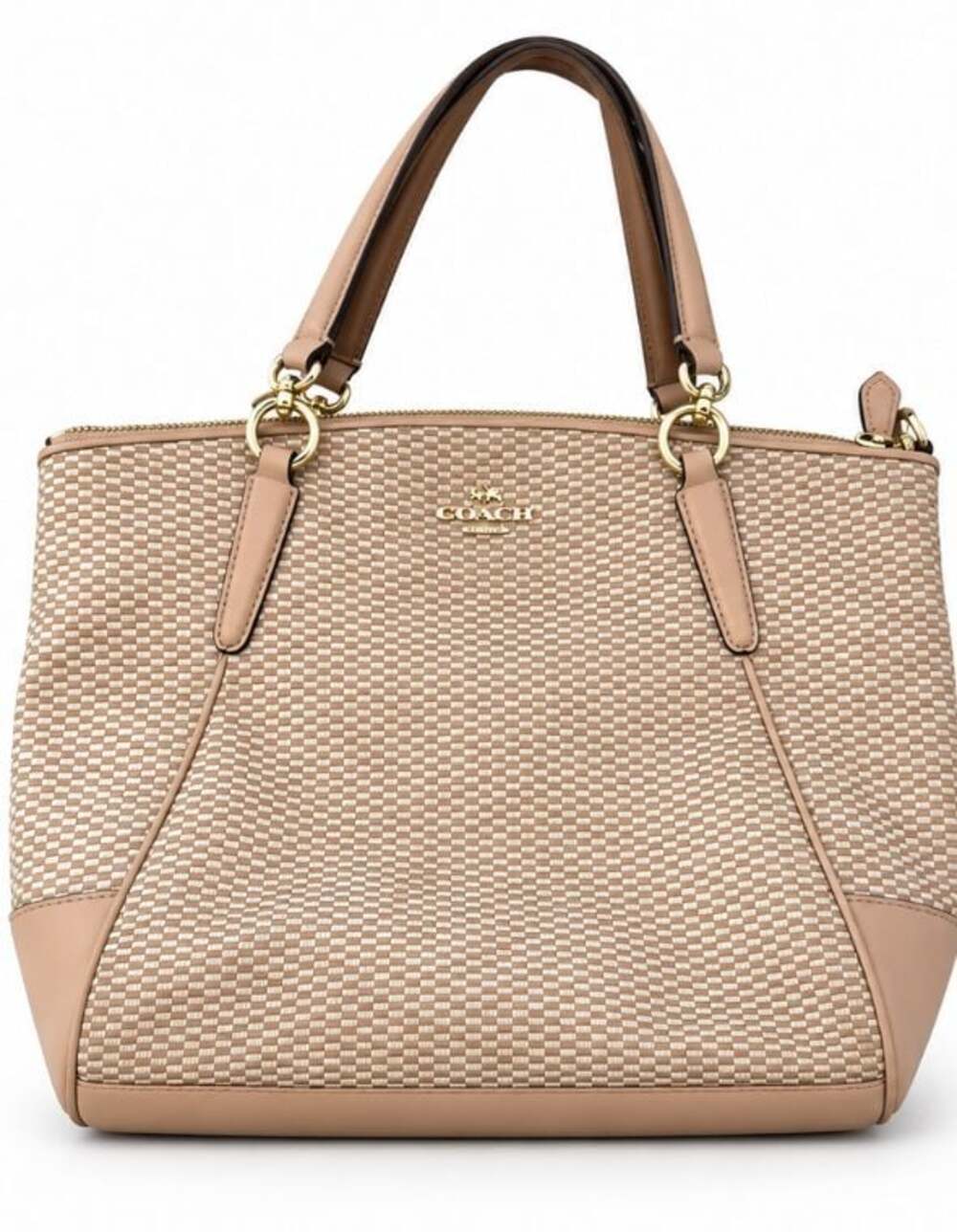 Coach Ava Legacy Jacquard Checkered Smooth Leather Color-Block Tote Bag F57744
